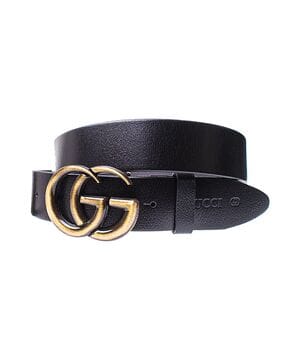 Кожаный женский ремень Wiseo Gucci ширина 4 см Черный / Бронза (UF654/2)