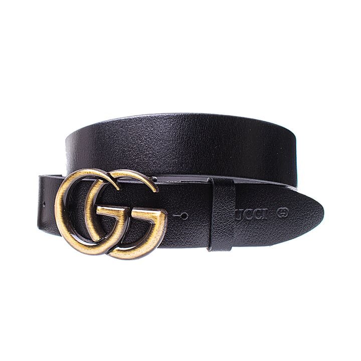 Кожаный женский ремень Wiseo Gucci ширина 4 см Черный / Бронза (UF654/2)