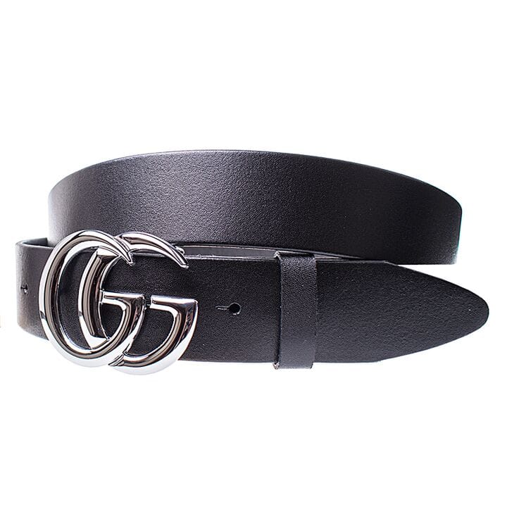 Кожаный женский ремень Wiseo Gucci ширина 4 см Черный / Серебро (UF654/5)