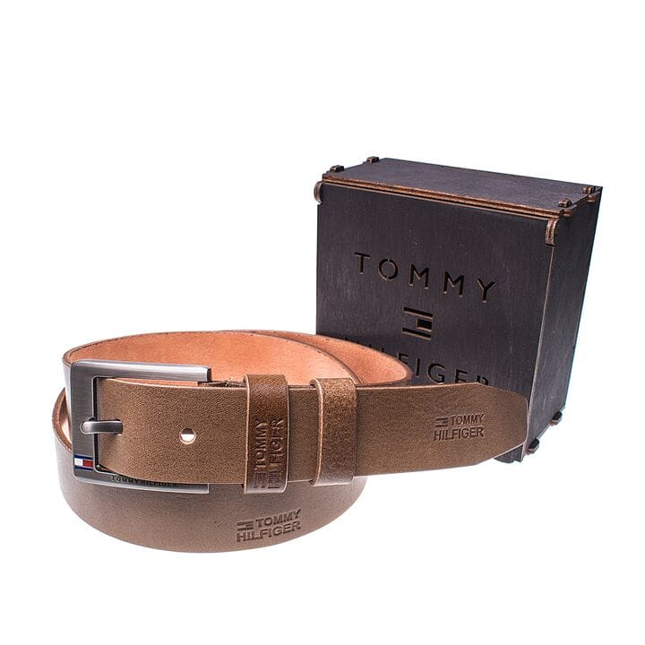 Мужской кожаный ремень Wiseo Tommy Hilfiger Коричневый (UF55633)