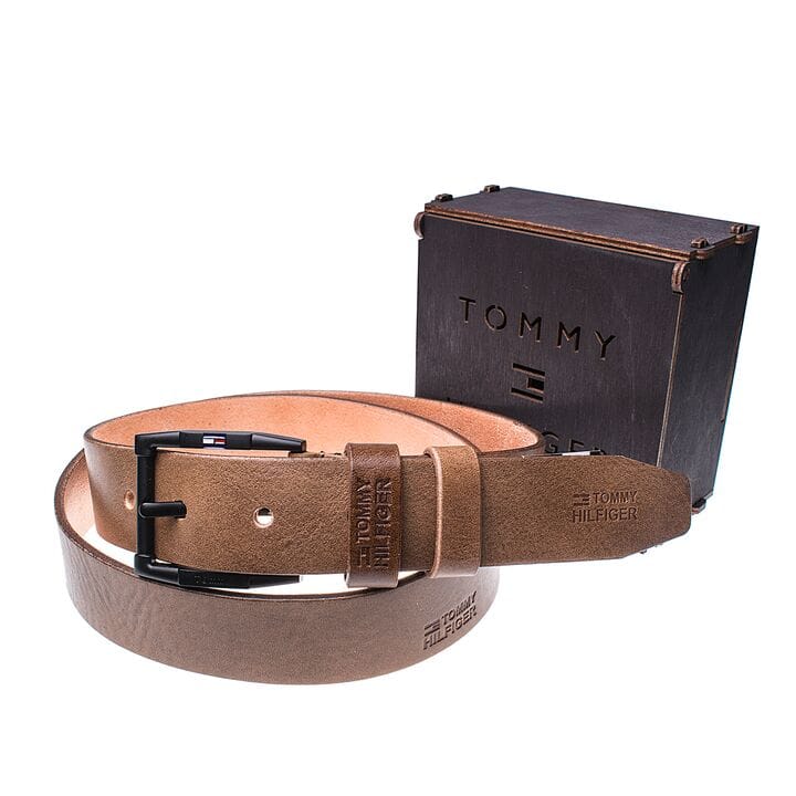 Мужской кожаный ремень Wiseo Tommy Hilfiger Коричневый (UF55634)