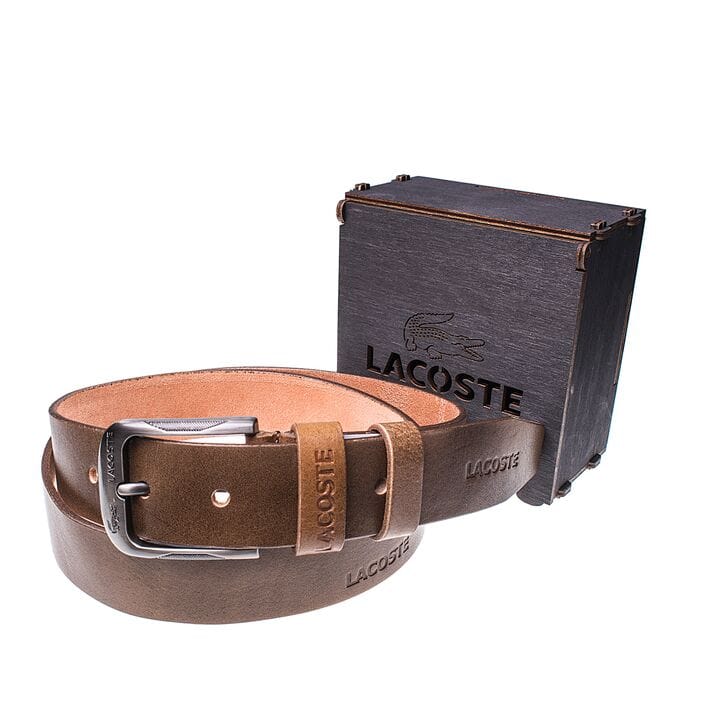 Мужской кожаный ремень Wiseo Lacoste Коричневый (UF55636)