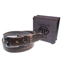 Чоловічий шкіряний ремінь Wiseo PHILIPP PLEIN Коричневий (UF55628)