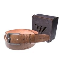 Чоловічий шкіряний ремінь Wiseo Giorgio Armani Коричневий(UF55639)