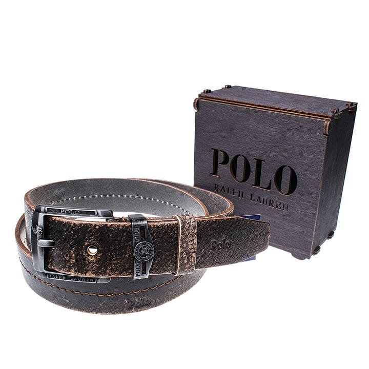 Чоловічий шкіряний ремінь Wiseo POLO Коричневий (UF55630)