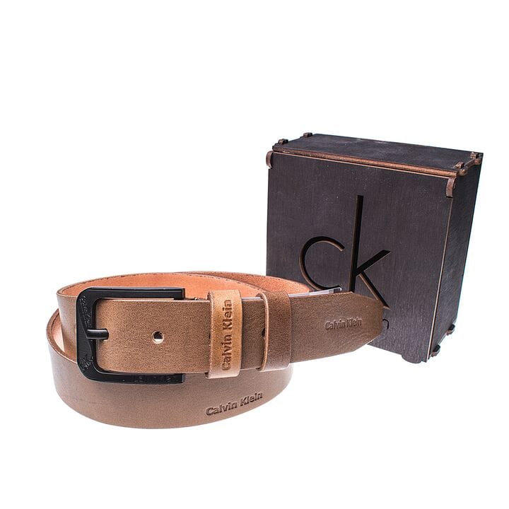 Мужской кожаный ремень Wiseo Calvin Klein Коричневый (UF55640)