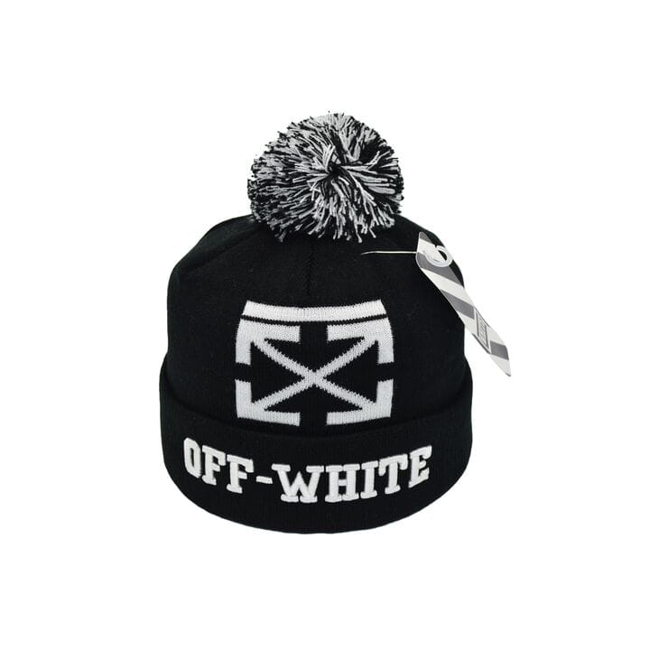 Шапка з помпоном Flexfit Off-White 53-57 см чорно-біла (F-0918-621)
