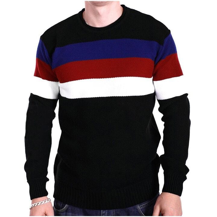 Мужской свитер в полоску YBM wear k0418/1 Черный