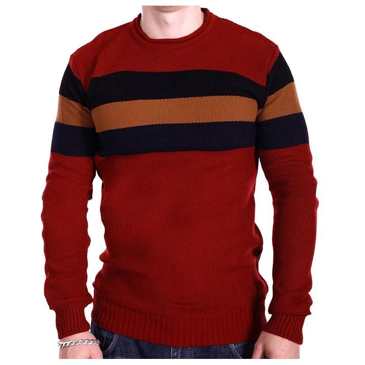 Чоловічий светр в смужку YBM wear k0418/4 Червоний